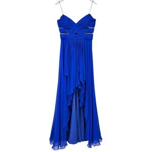 Vintage Caché Royal Blue Silk Chiffon High Low Evening Maxi Dress Gown